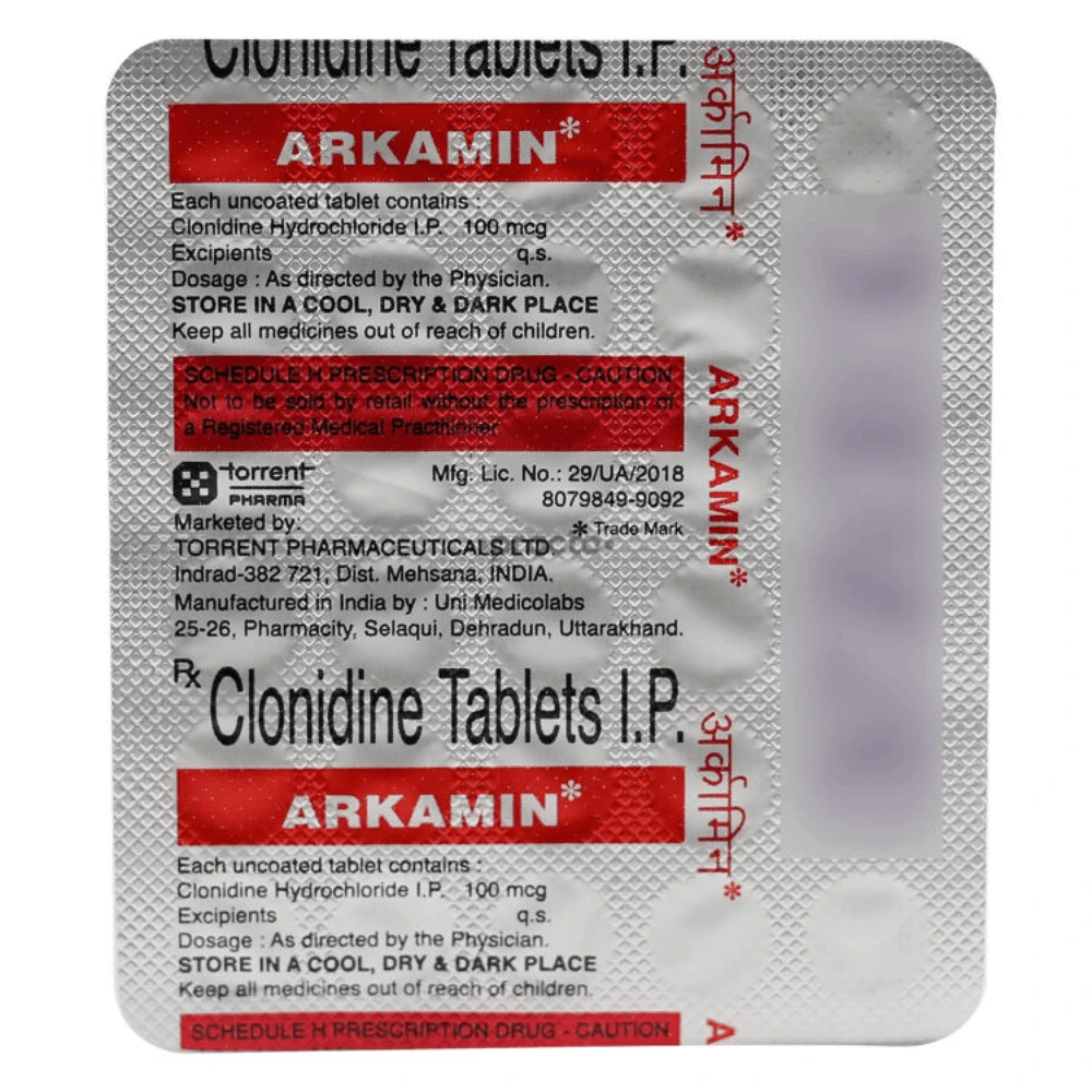 Clonidine 0.1mg (ArKamin 100mg) for High Blood Pressure Treatment Clonidine 0.1mg tablets for hypertension treatment and blood pressure management