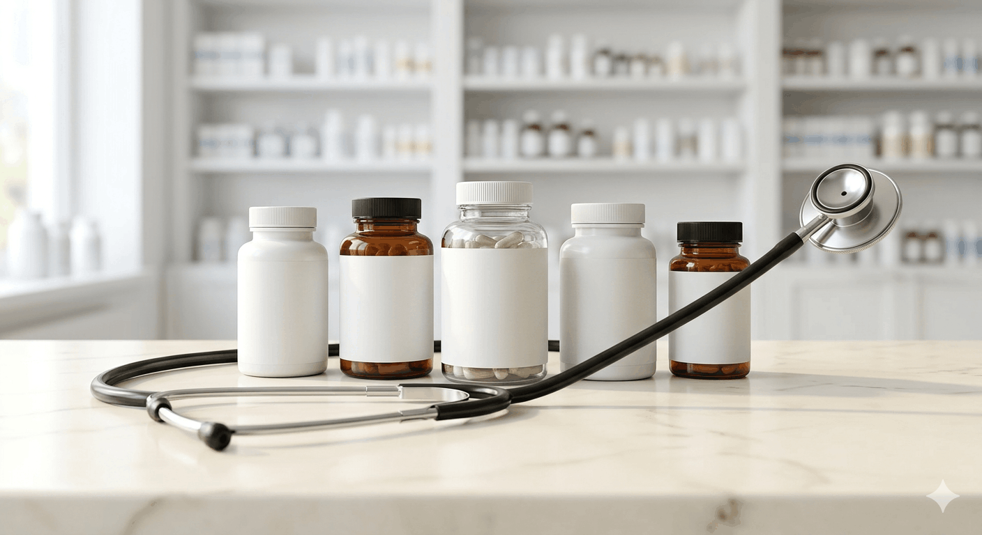 OTC erectile dysfunction supplement bottles on pharmacy counter